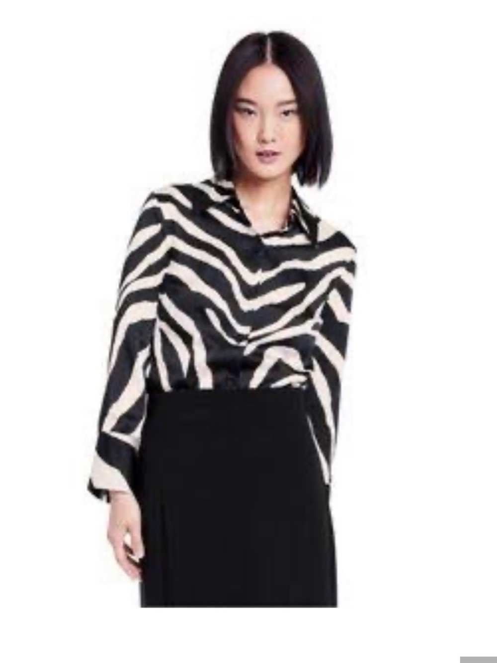 Zebra-Print Button-Front Women's Blouse - Black & Cream